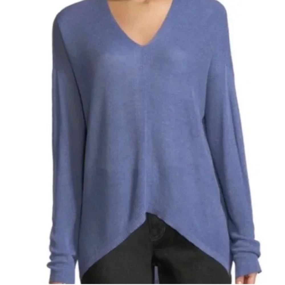 Eileen Fisher Lightweight Linen V-Neck Sweater Top in XS Blue Coastal Boxy